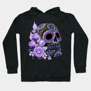 Purple Floral Black Sugar Skull Day Of The Dead Hoodie